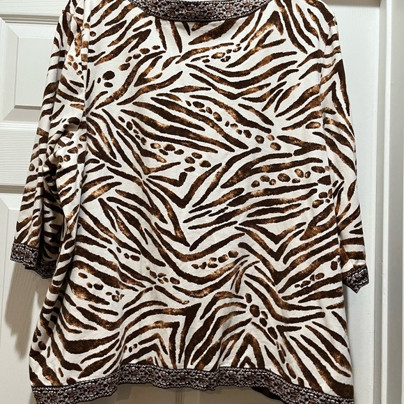 Alfred Dunner Brown Cream Zebra Print Blouse 3/4 Sleeve 3X Sequins - Picture 6 of 6